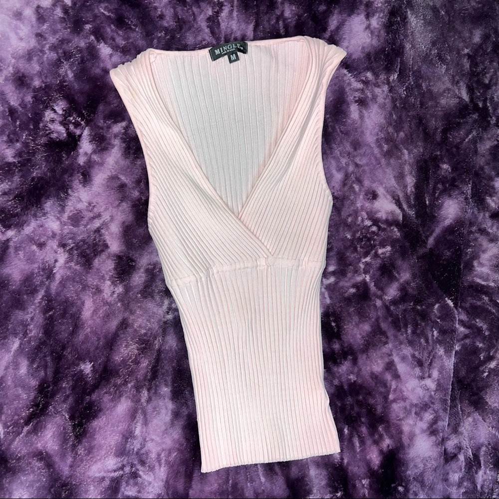 Mingle V Neck Ribbed Tank Top Women’s Medium Pink Spring  Vacation‎ Cruise USA